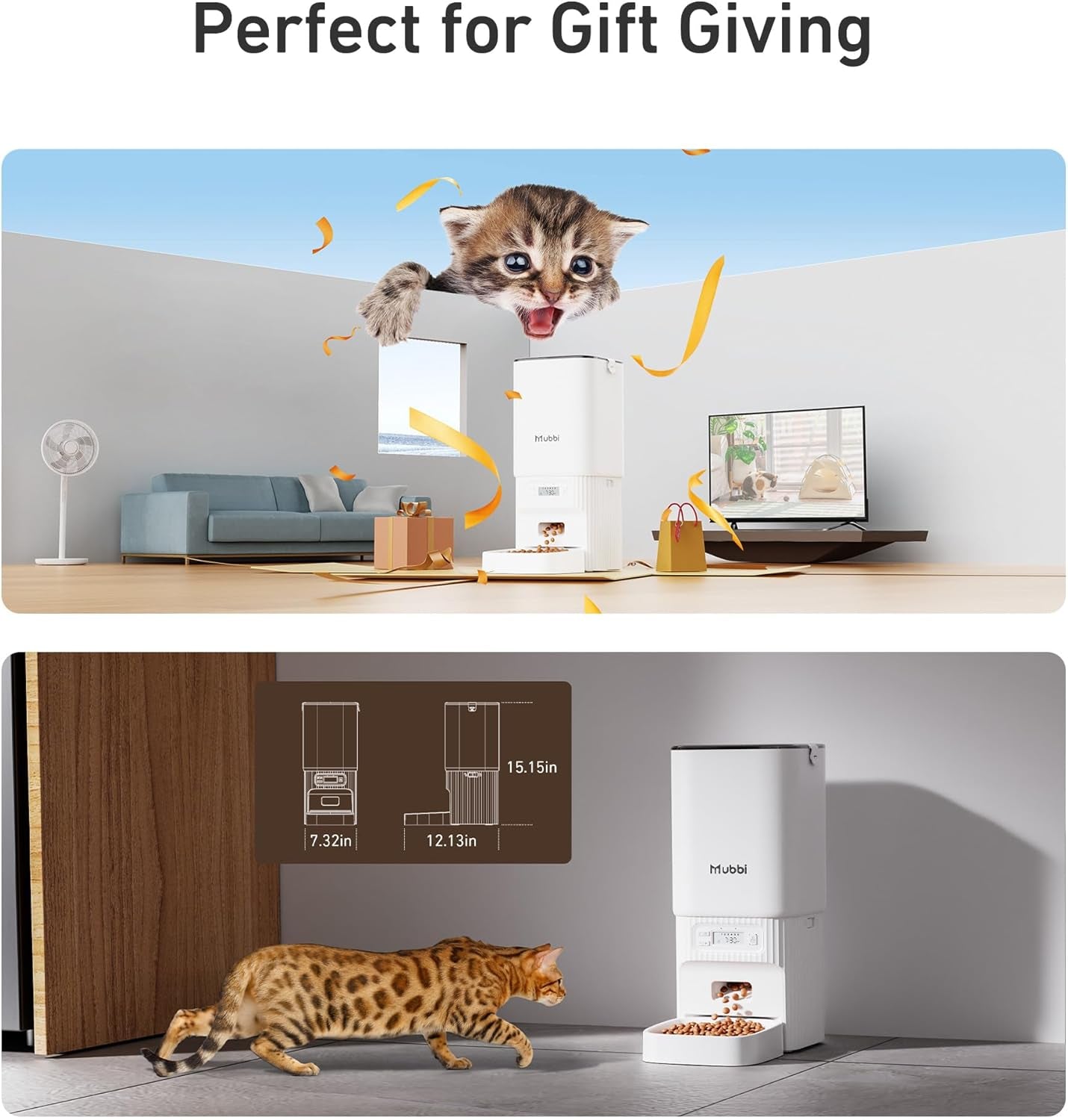 Automatic Cat Feeders, 7L/29 Cups Automatic Dog Feeder with Desiccant Bag, 1-6 Meals Ideal for 2-15Mm Dry Food, Suitble for Multiple Pets, Dual Power Supply, Detachable Washable