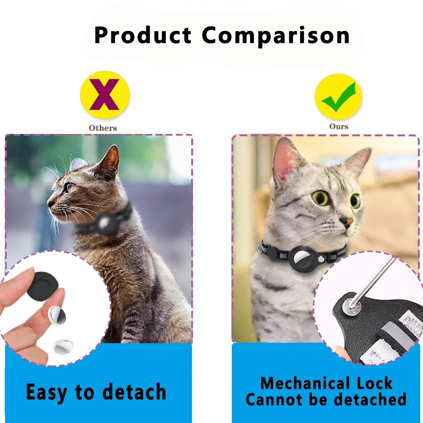 Adjustable Waterproof Cat Collar with Airtag Holder, Breakaway Feature, Reflective Strips, and Bell