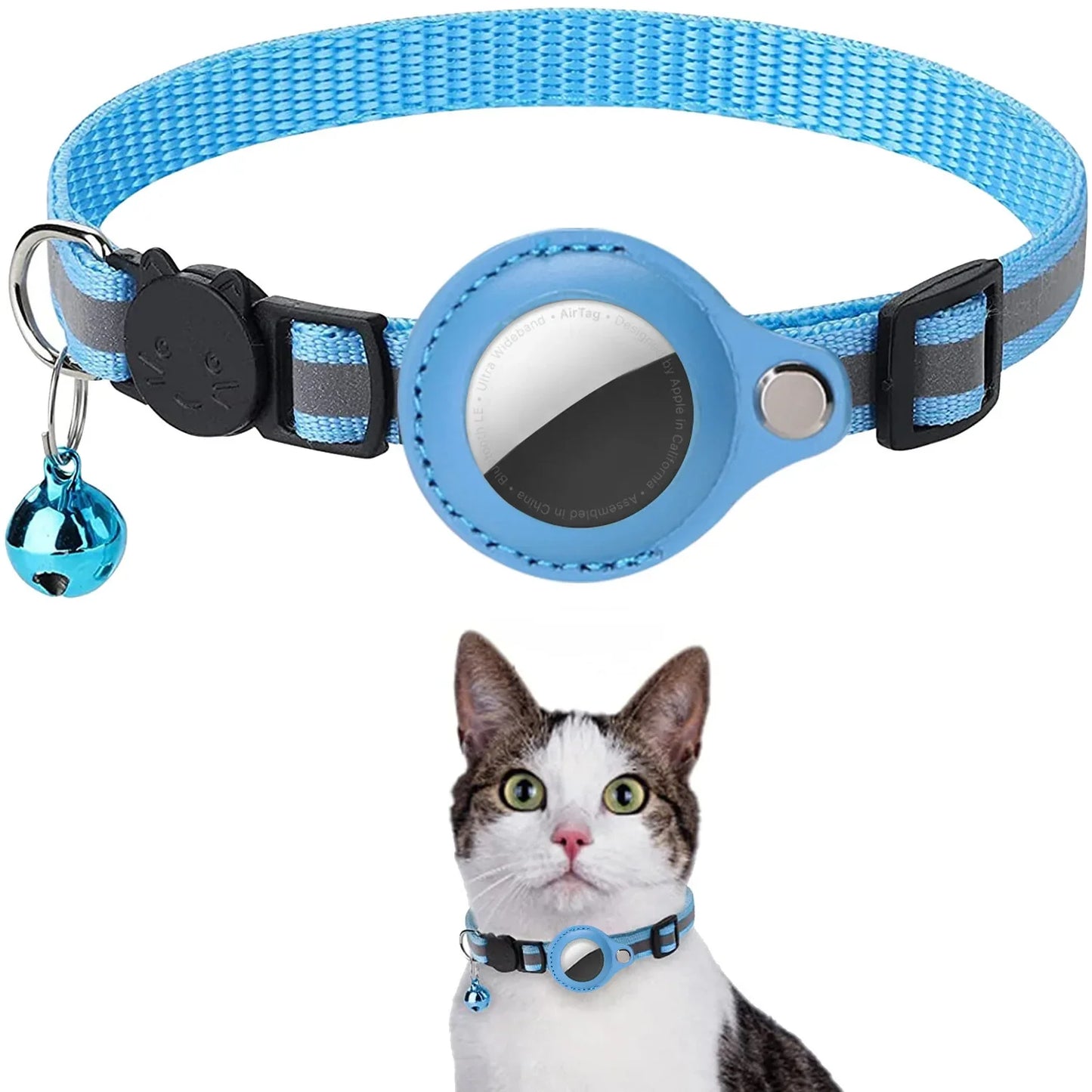 Adjustable Waterproof Cat Collar with Airtag Holder, Breakaway Feature, Reflective Strips, and Bell