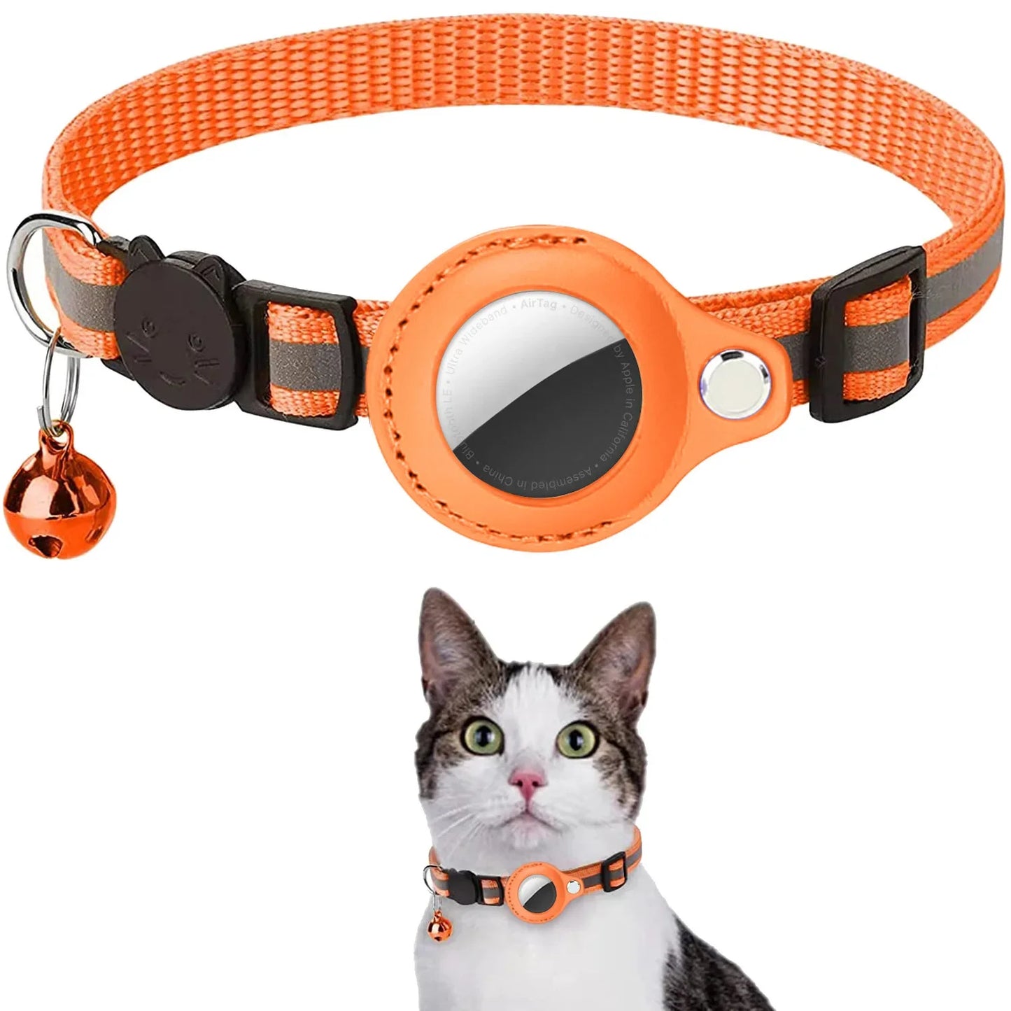 Adjustable Waterproof Cat Collar with Airtag Holder, Breakaway Feature, Reflective Strips, and Bell