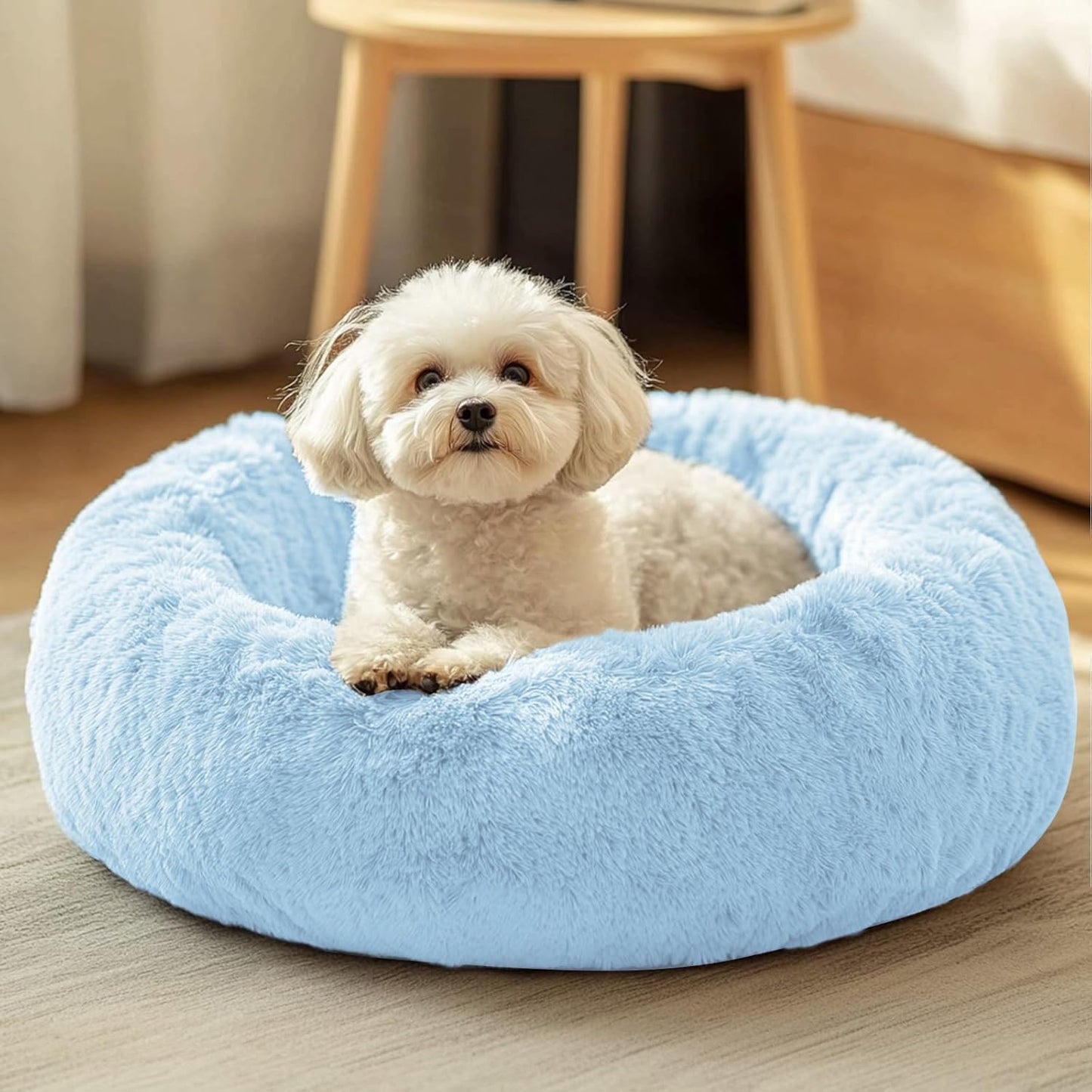 Dog & Cat Bed, Calming Anti-Anxiety Pet Bed for Small Dogs, Fluffy Donut Cushion for Small and Medium Pets (20")