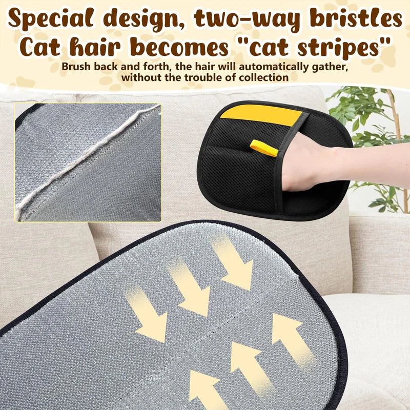 Pet Hair Remover Brush Kitten Hair Removal Gloves Deshedding Brush Glove for Dog Cat Double-Sided Fur Hair Cleaning Glove Carpet