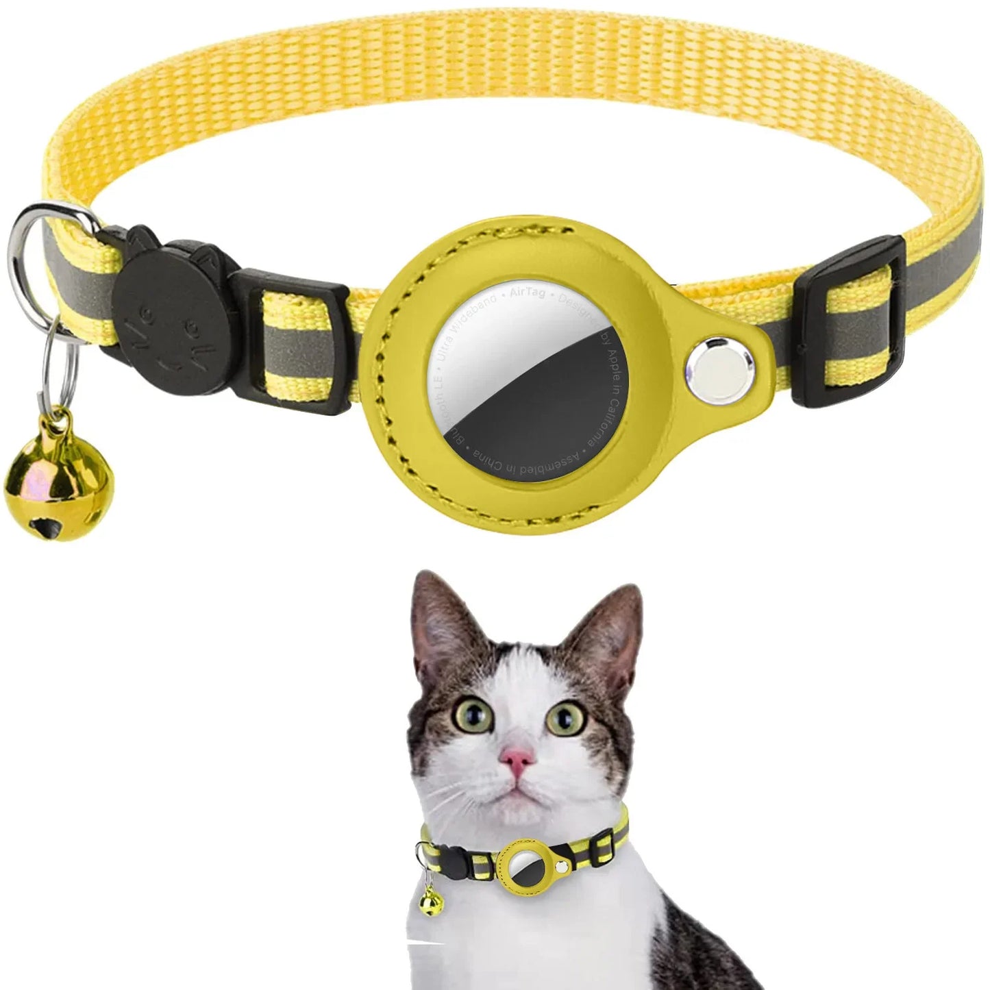 Adjustable Waterproof Cat Collar with Airtag Holder, Breakaway Feature, Reflective Strips, and Bell