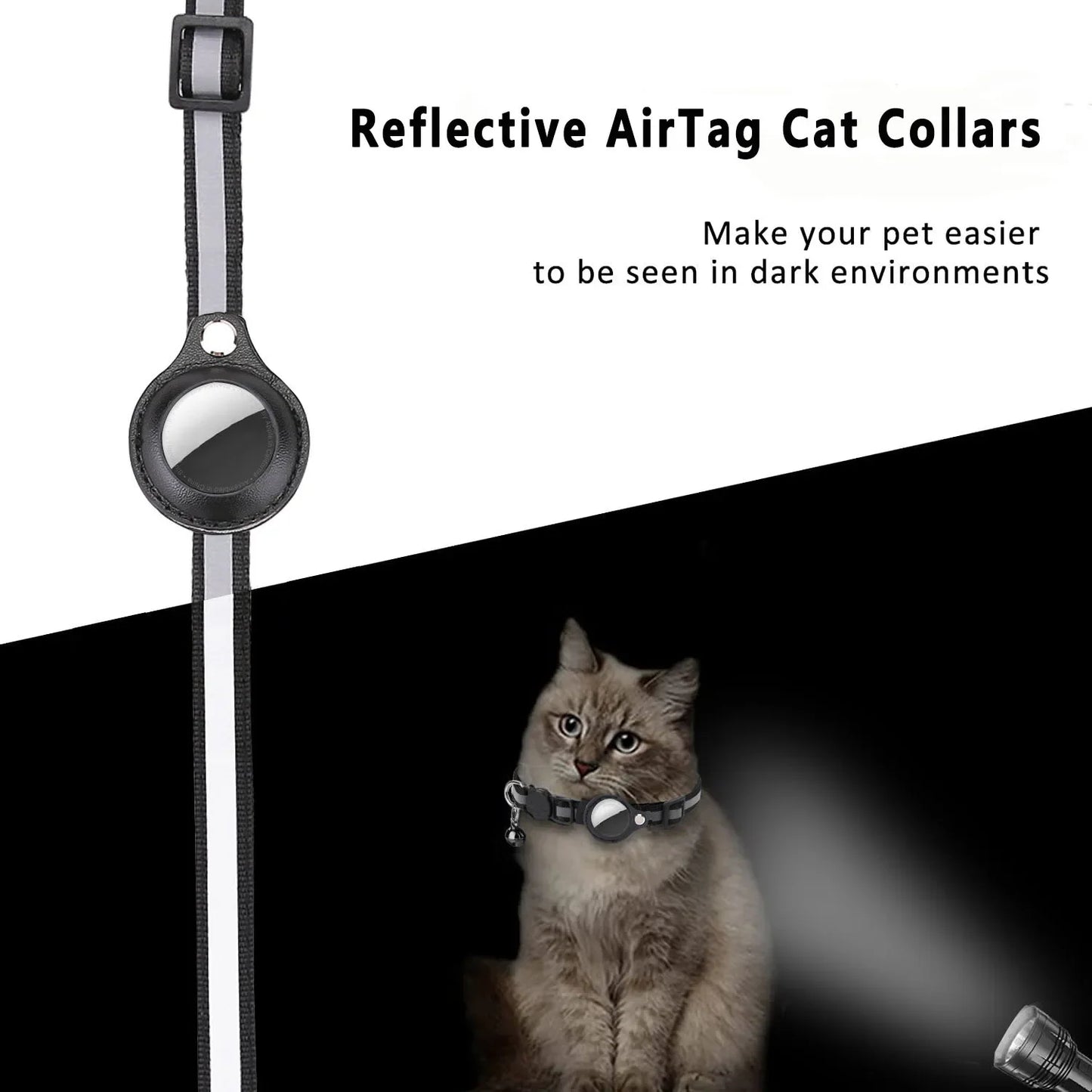 Adjustable Waterproof Cat Collar with Airtag Holder, Breakaway Feature, Reflective Strips, and Bell