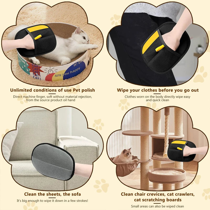 Pet Hair Remover Brush Kitten Hair Removal Gloves Deshedding Brush Glove for Dog Cat Double-Sided Fur Hair Cleaning Glove Carpet
