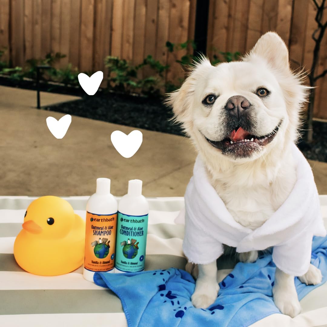 Oatmeal & Aloe Dog Shampoo and Conditioner Set - Relieves Itchy, Dry Skin, Made in the USA, Vanilla & Almond Scent, 16 Oz