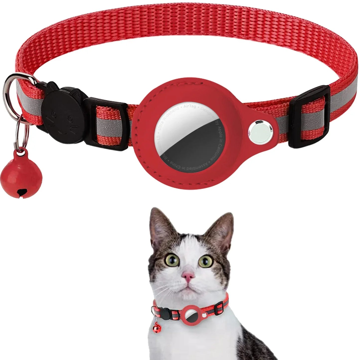 Adjustable Waterproof Cat Collar with Airtag Holder, Breakaway Feature, Reflective Strips, and Bell