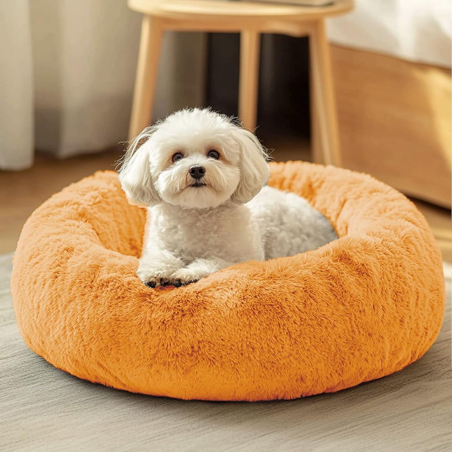Dog & Cat Bed, Calming Anti-Anxiety Pet Bed for Small Dogs, Fluffy Donut Cushion for Small and Medium Pets (20")