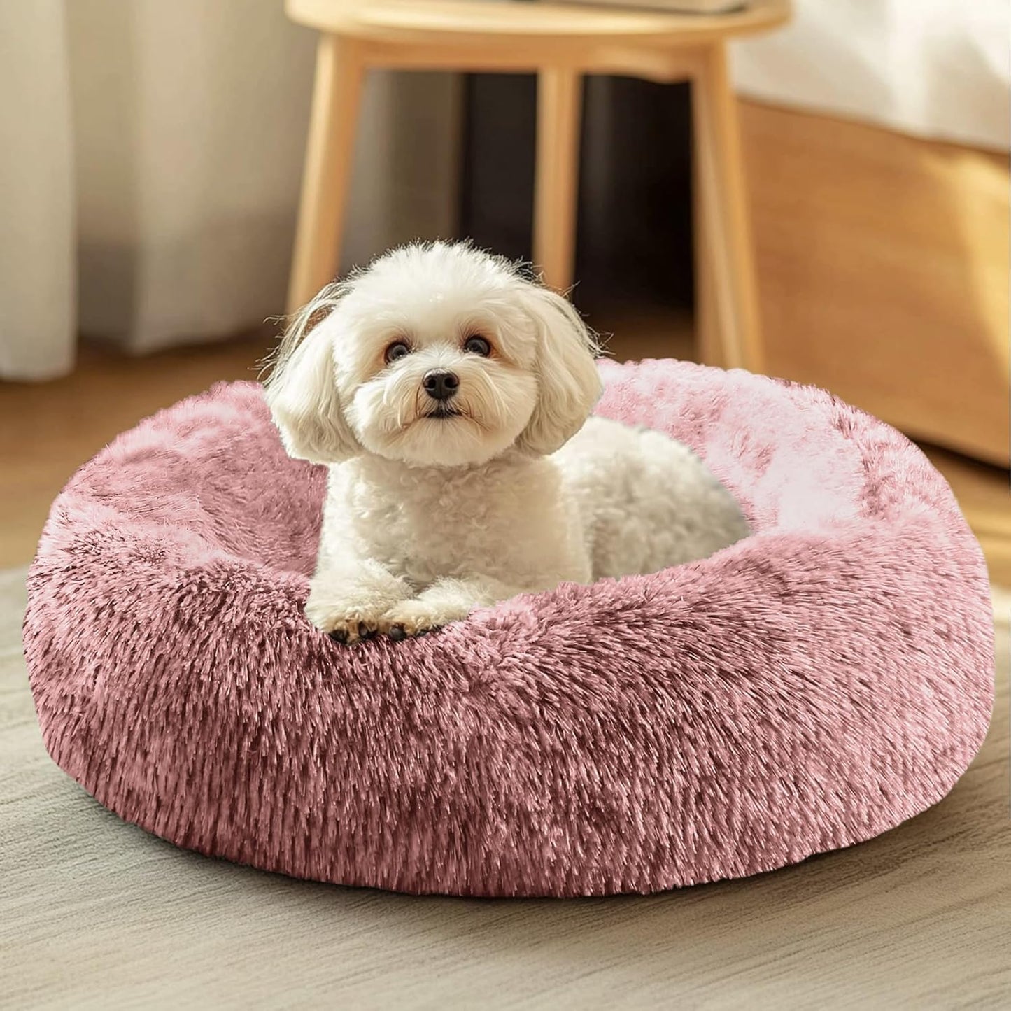 Dog & Cat Bed, Calming Anti-Anxiety Pet Bed for Small Dogs, Fluffy Donut Cushion for Small and Medium Pets (20")
