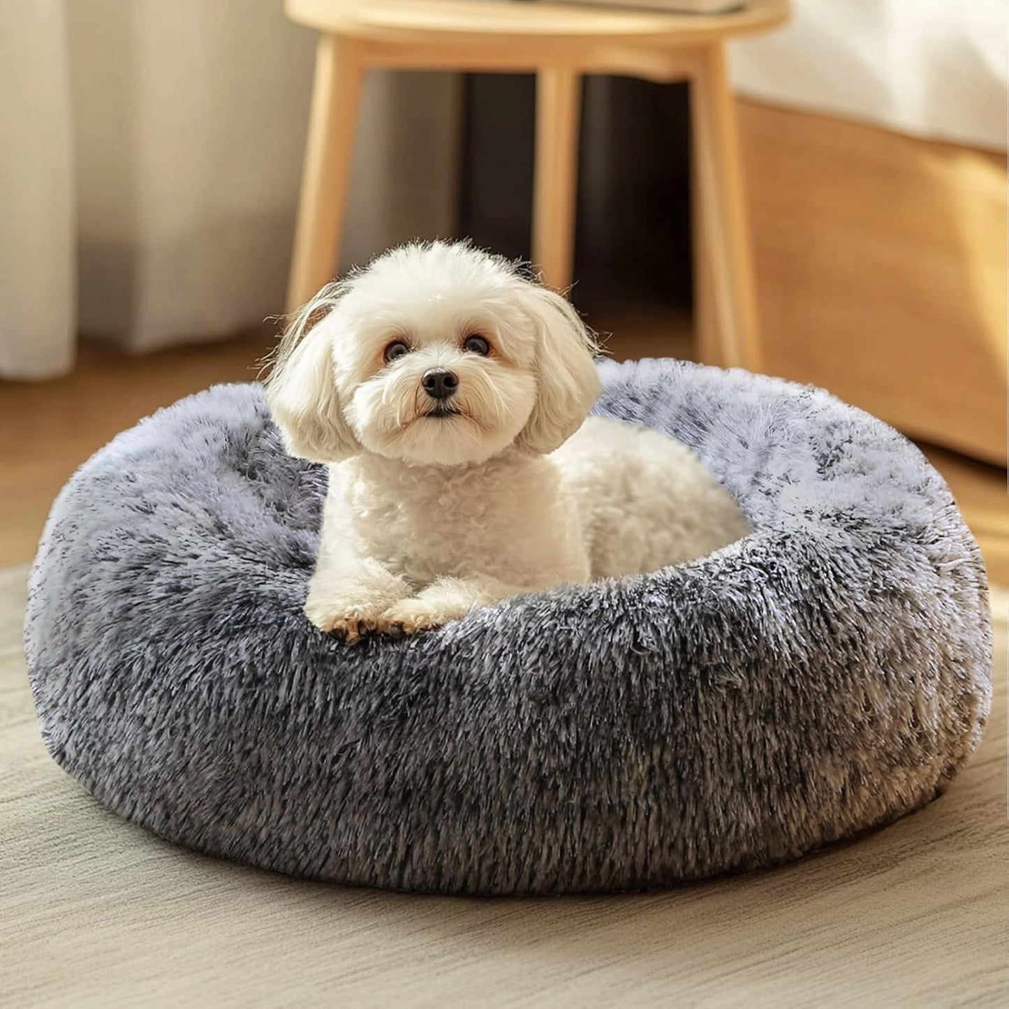 Dog & Cat Bed, Calming Anti-Anxiety Pet Bed for Small Dogs, Fluffy Donut Cushion for Small and Medium Pets (20")