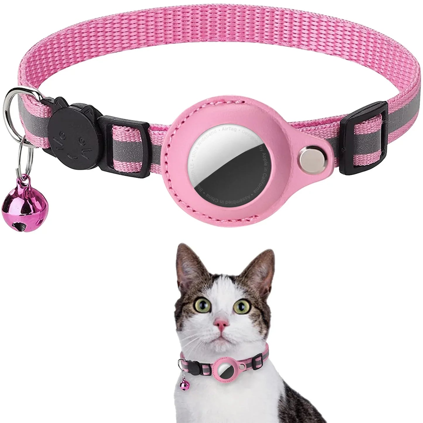 Adjustable Waterproof Cat Collar with Airtag Holder, Breakaway Feature, Reflective Strips, and Bell