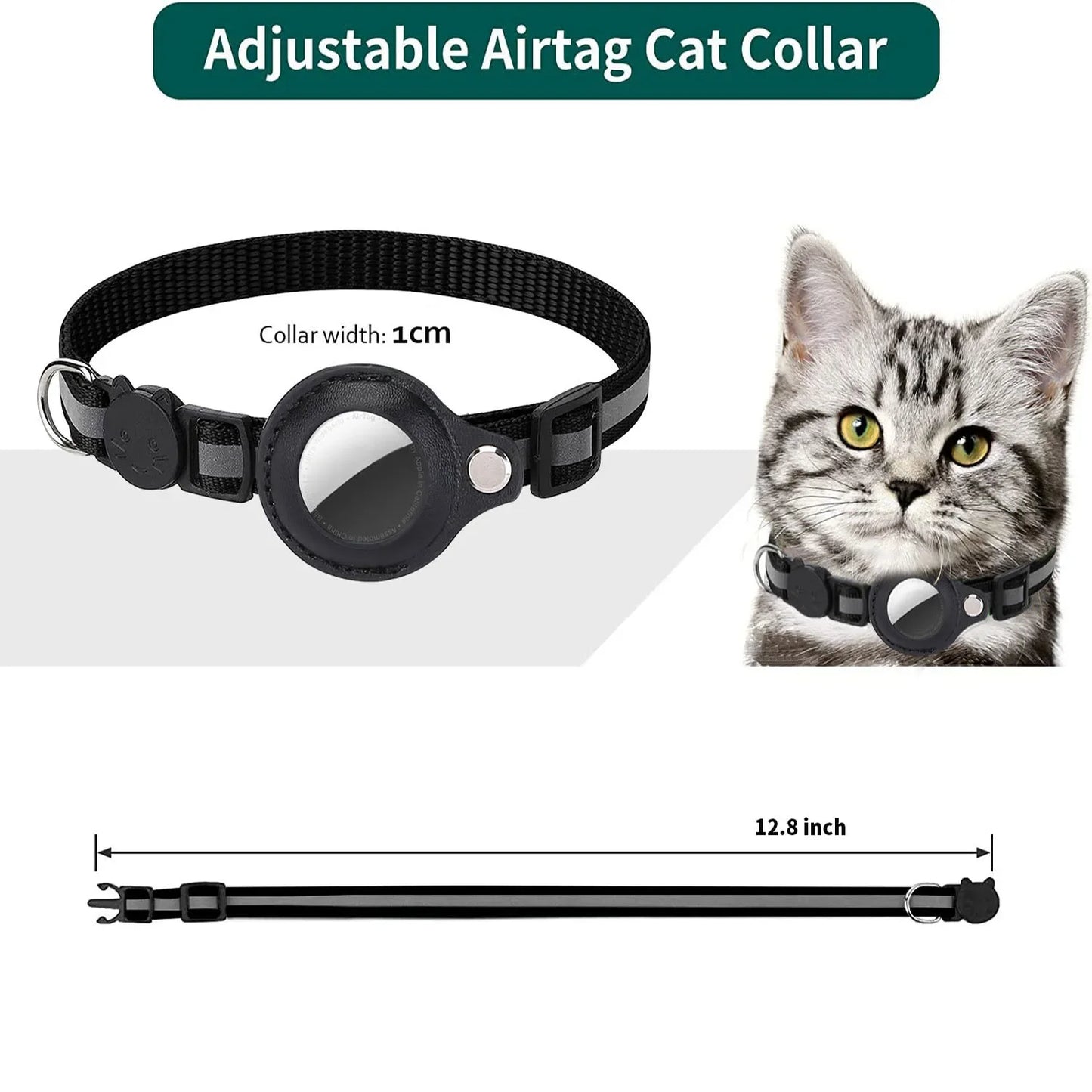 Adjustable Waterproof Cat Collar with Airtag Holder, Breakaway Feature, Reflective Strips, and Bell