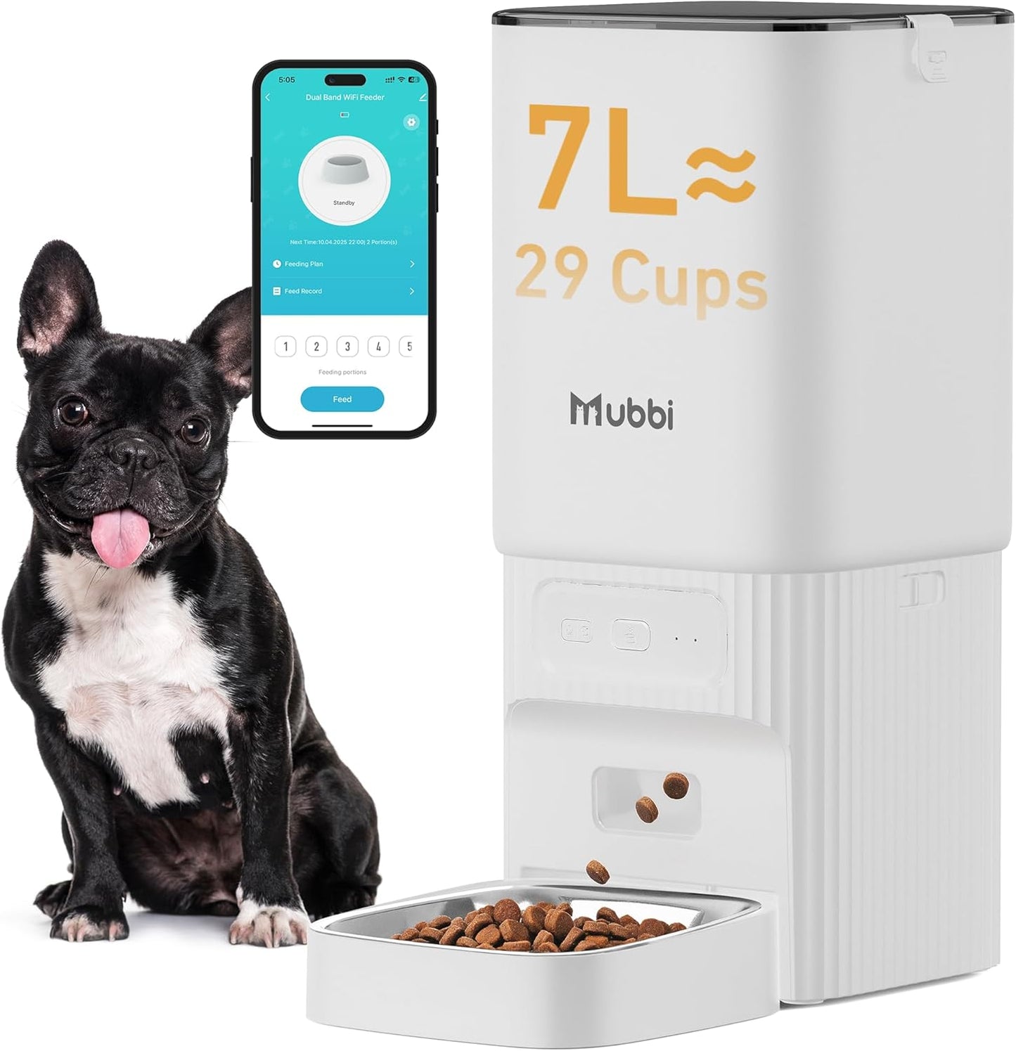Automatic Cat Feeders, 7L/29 Cups Automatic Dog Feeder with Desiccant Bag, 1-6 Meals Ideal for 2-15Mm Dry Food, Suitble for Multiple Pets, Dual Power Supply, Detachable Washable