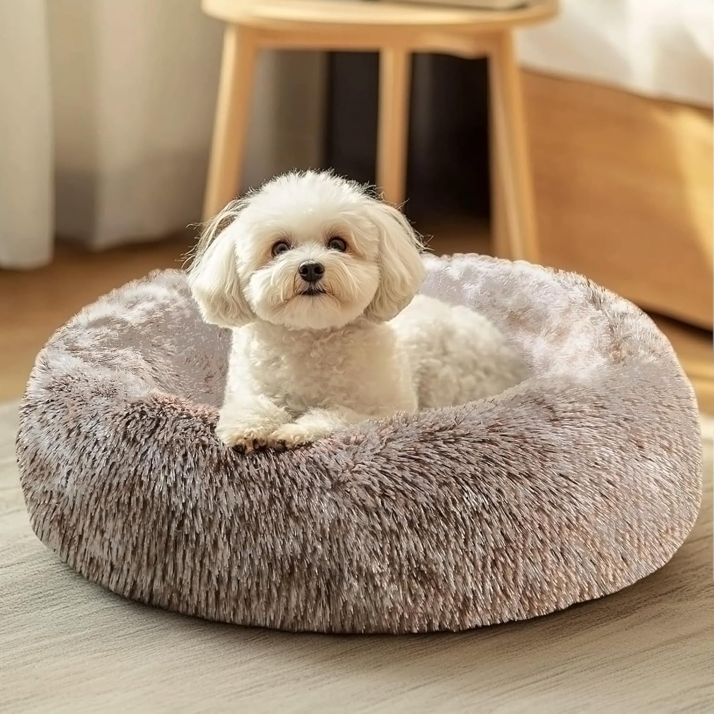 Dog & Cat Bed, Calming Anti-Anxiety Pet Bed for Small Dogs, Fluffy Donut Cushion for Small and Medium Pets (20")