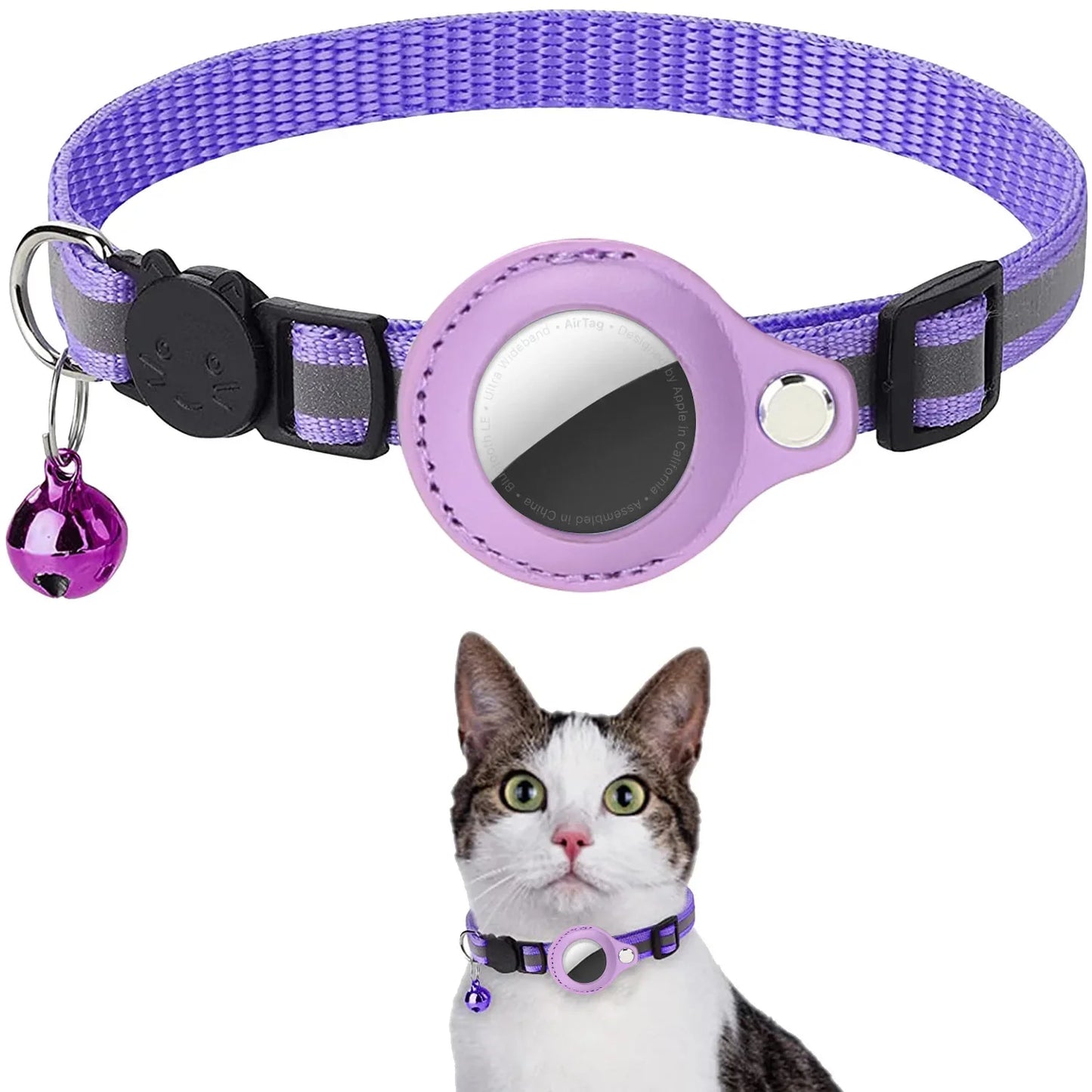 Adjustable Waterproof Cat Collar with Airtag Holder, Breakaway Feature, Reflective Strips, and Bell