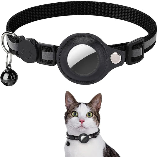 Adjustable Waterproof Cat Collar with Airtag Holder, Breakaway Feature, Reflective Strips, and Bell