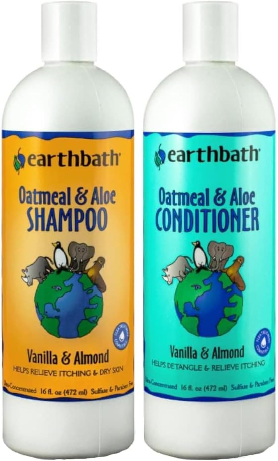 Oatmeal & Aloe Dog Shampoo and Conditioner Set - Relieves Itchy, Dry Skin, Made in the USA, Vanilla & Almond Scent, 16 Oz