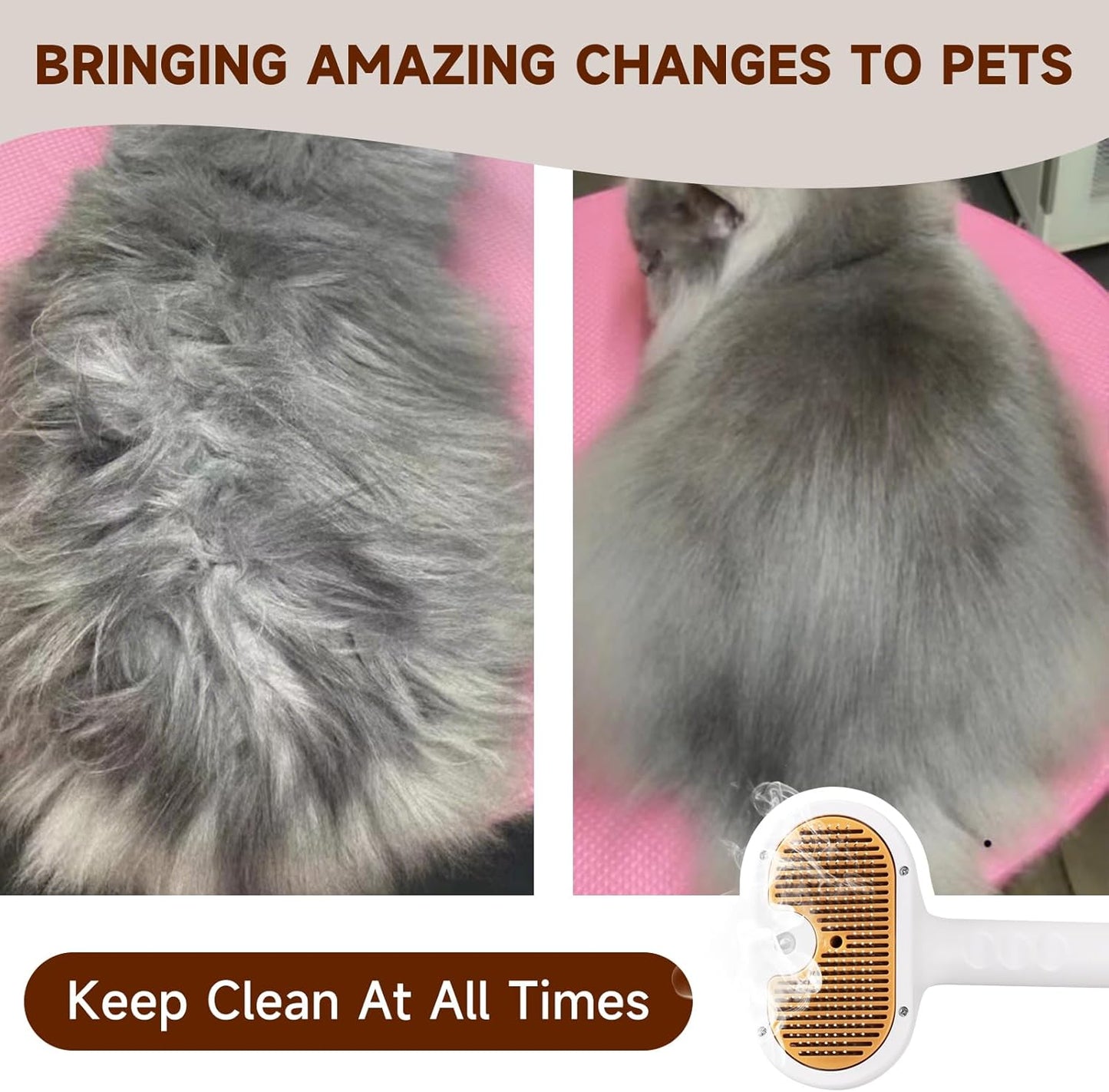 Pet Steam Brush for Dog & Cat – 3-In-1 Spray Hair Removal Comb – Steam for Shedding & Grooming – Water Brush for Long & Short Haired Pets – Spritz Defur Comb – Includes Waterless Shampoo