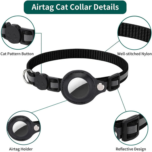Adjustable Waterproof Cat Collar with Airtag Holder, Breakaway Feature, Reflective Strips, and Bell