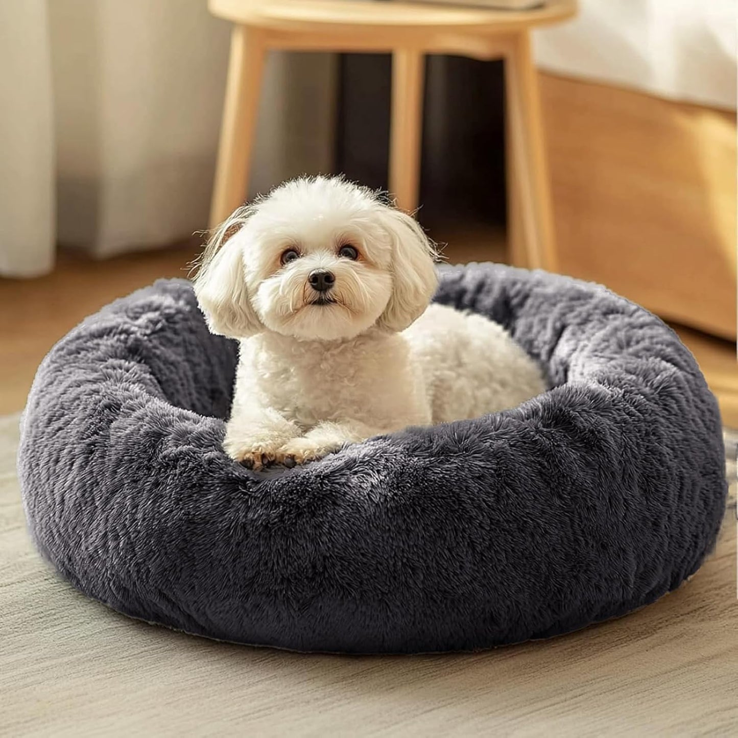 Dog & Cat Bed, Calming Anti-Anxiety Pet Bed for Small Dogs, Fluffy Donut Cushion for Small and Medium Pets (20")
